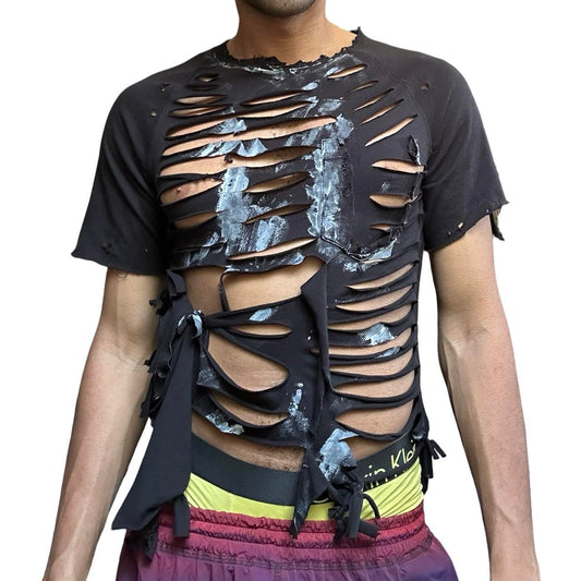 ASTROBOI* x Dickies Black Shredded & Painted T-shirt – front 