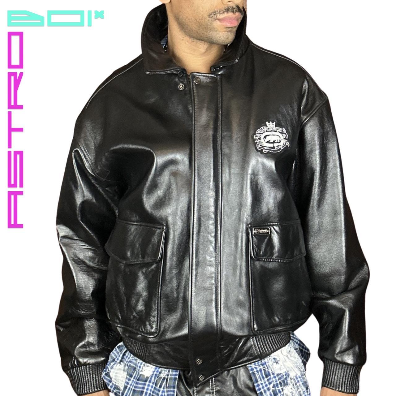 VINTAGE ECKO LEATHER BOMBER JACKET _ BLACK_ XXL