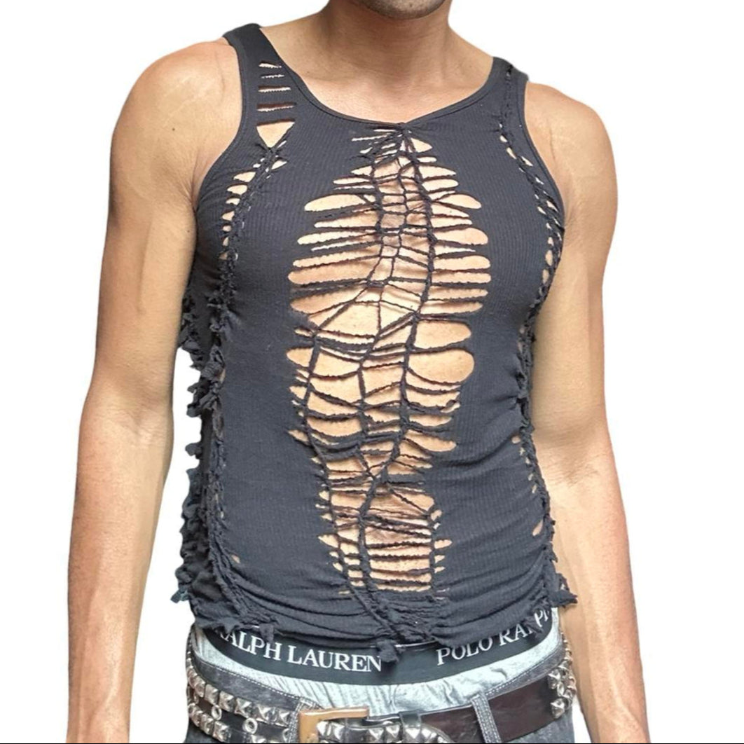 ASTROBOI* 'Lust' Black Braided Twist Tank Top – front 