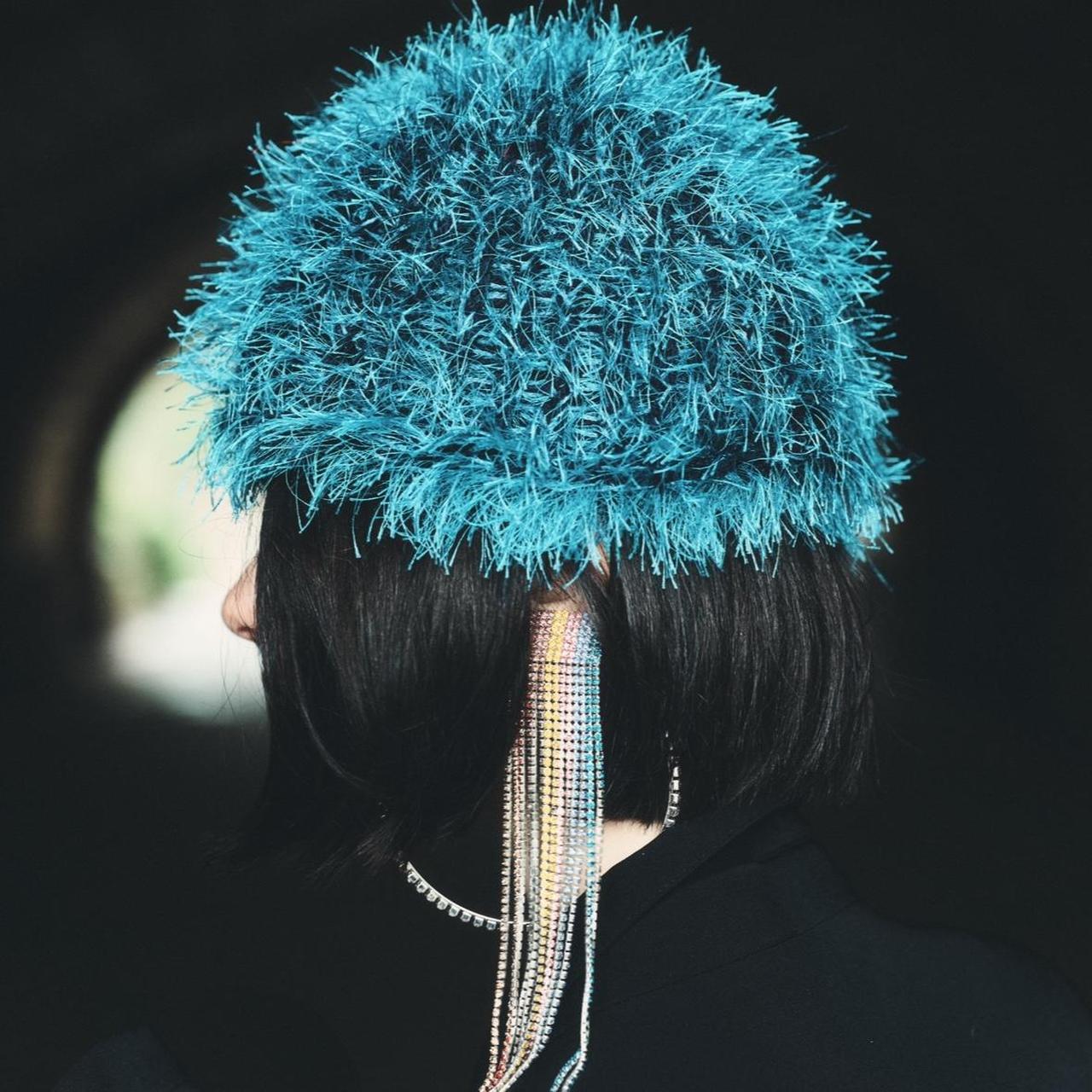 ECLECTIC TEAL FUZZY EYELASH YARN BEANIE