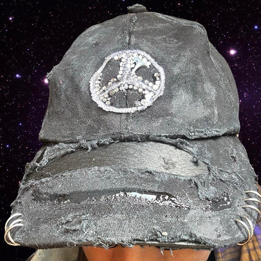 ASTROBOI* x Mercedes Rhinestone Black Distressed Hat - front