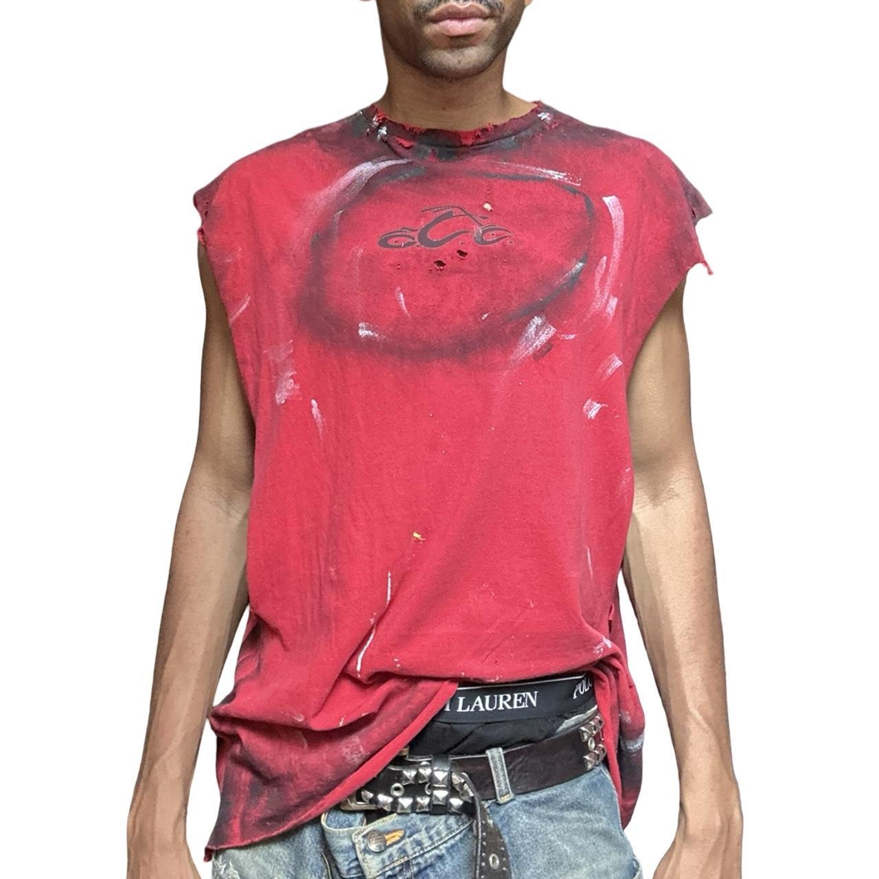 ASTROBOI* Y2K Orange County Choppers Red Painted Sleeveless Muscle Tank Top - close up styled 