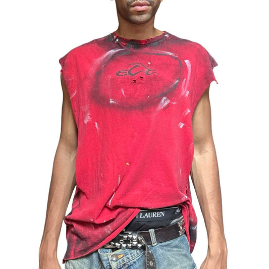 ASTROBOI* Y2K Orange County Choppers Red Painted Sleeveless Muscle Tank Top - close up styled 