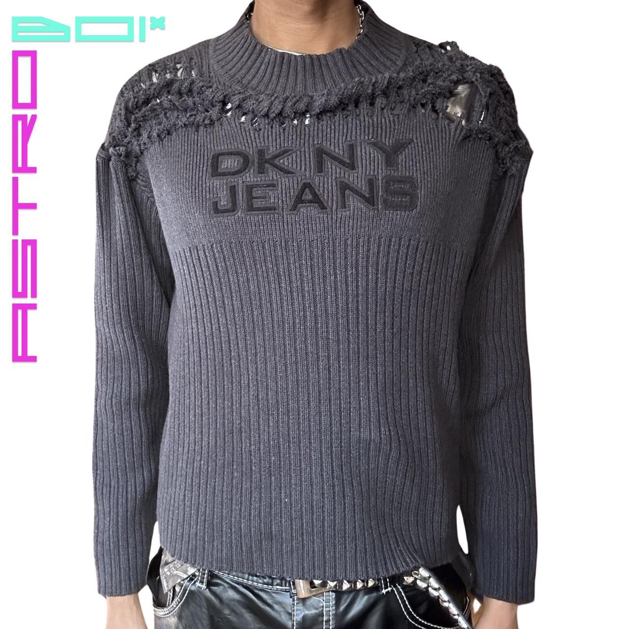 ASTROBOI* CUSTOMIZED DKNY JEANS 'ALL STRUNG UP' MOCK NECK SWEATER _ GREY