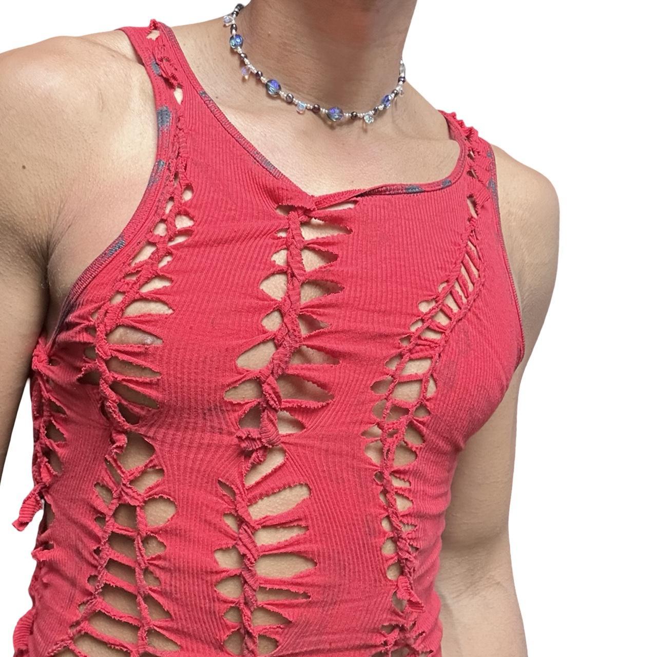 ASTROBOI* x Gildan 'Mars' Red Twist Braided Tank Top - front detail 
