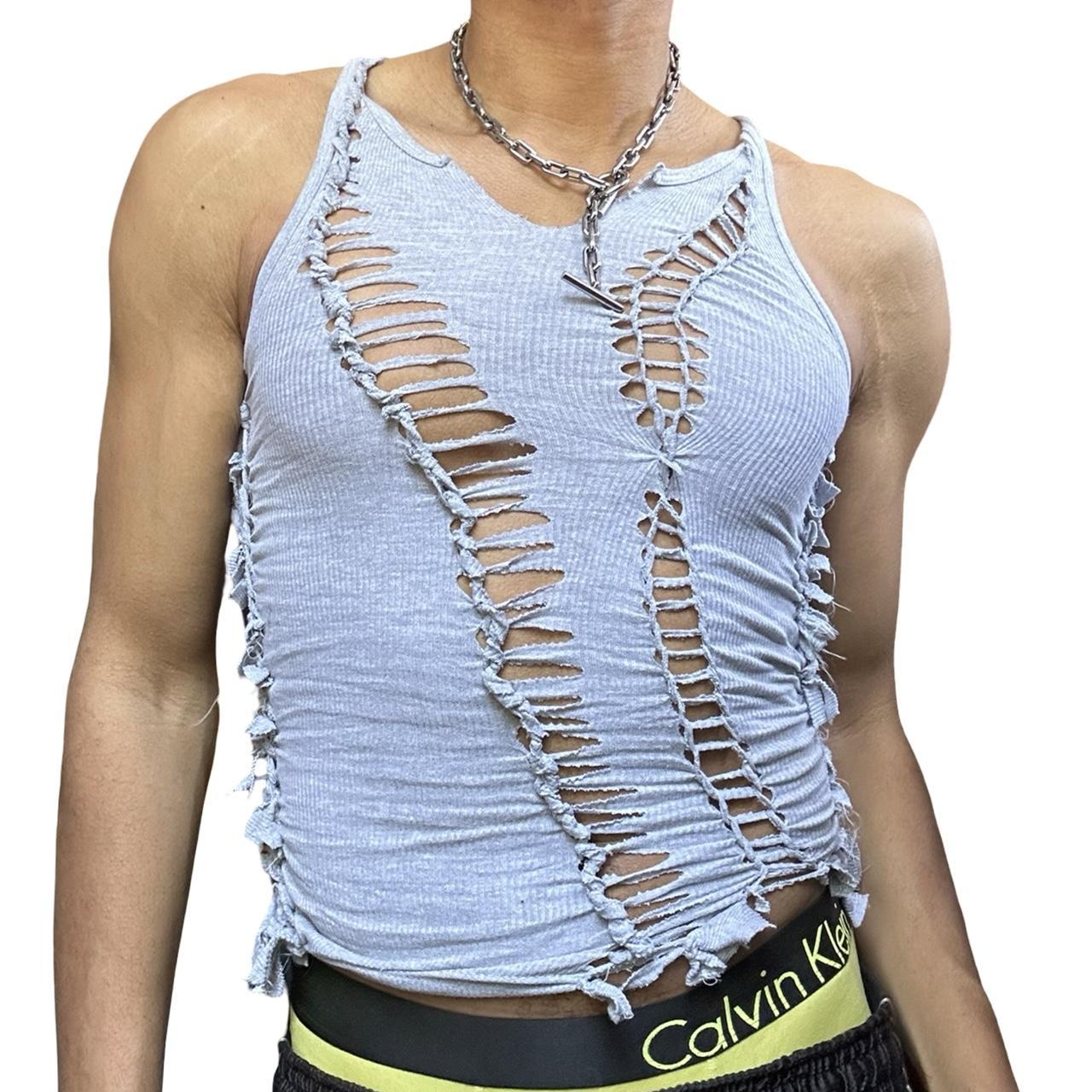 ASTROBOI*&nbsp;'Diagonals' Gray Twist Braided Tank Top – front 2