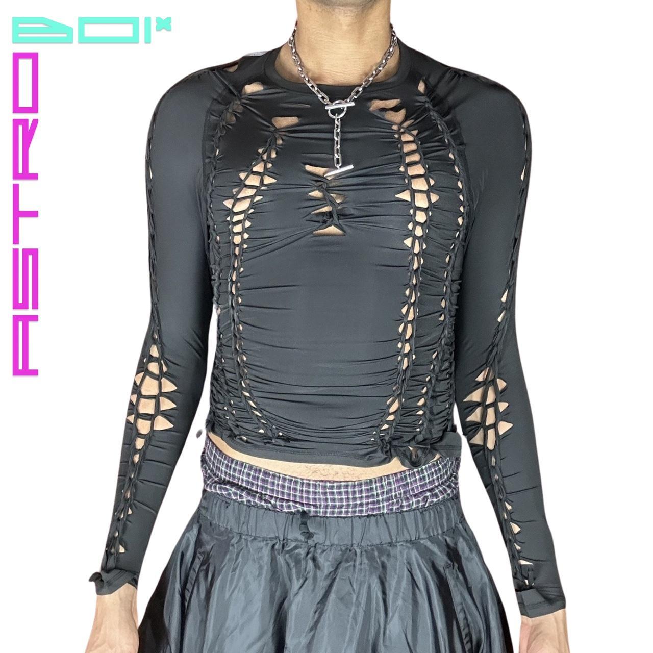 ASTROBOI* ASTRAL AURA BLACK BRAIDED LYCRA TOP _ LARGE