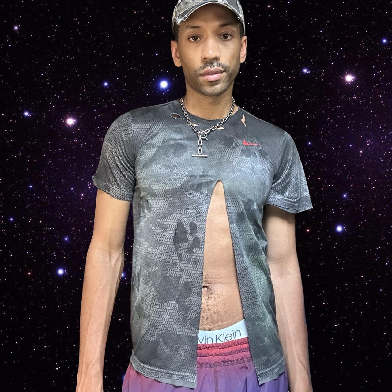 ASTROBOI* Nike Dri-FIT Gray Camo Ripped T-shirt – front 2