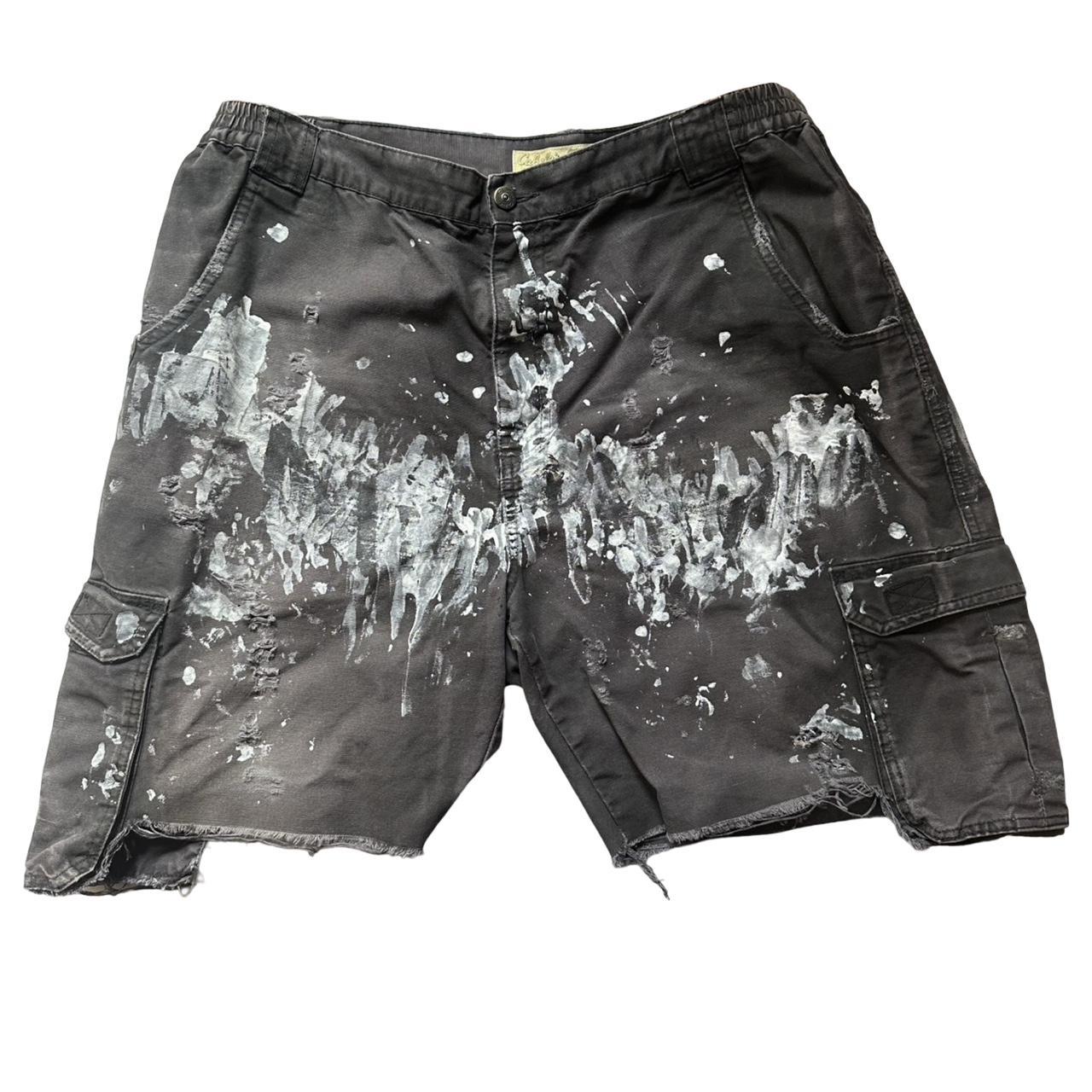 Cabelas Pained Faded Black Cargo Shorts - flat front 