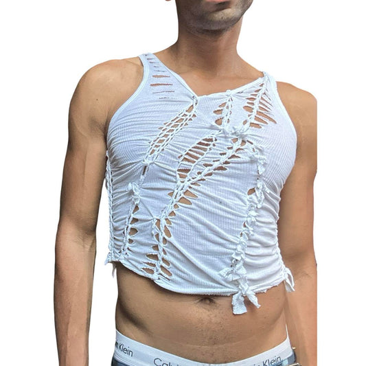 ASTROBOI* 'Blanc' White Braided Twist Tank Top - front close up 