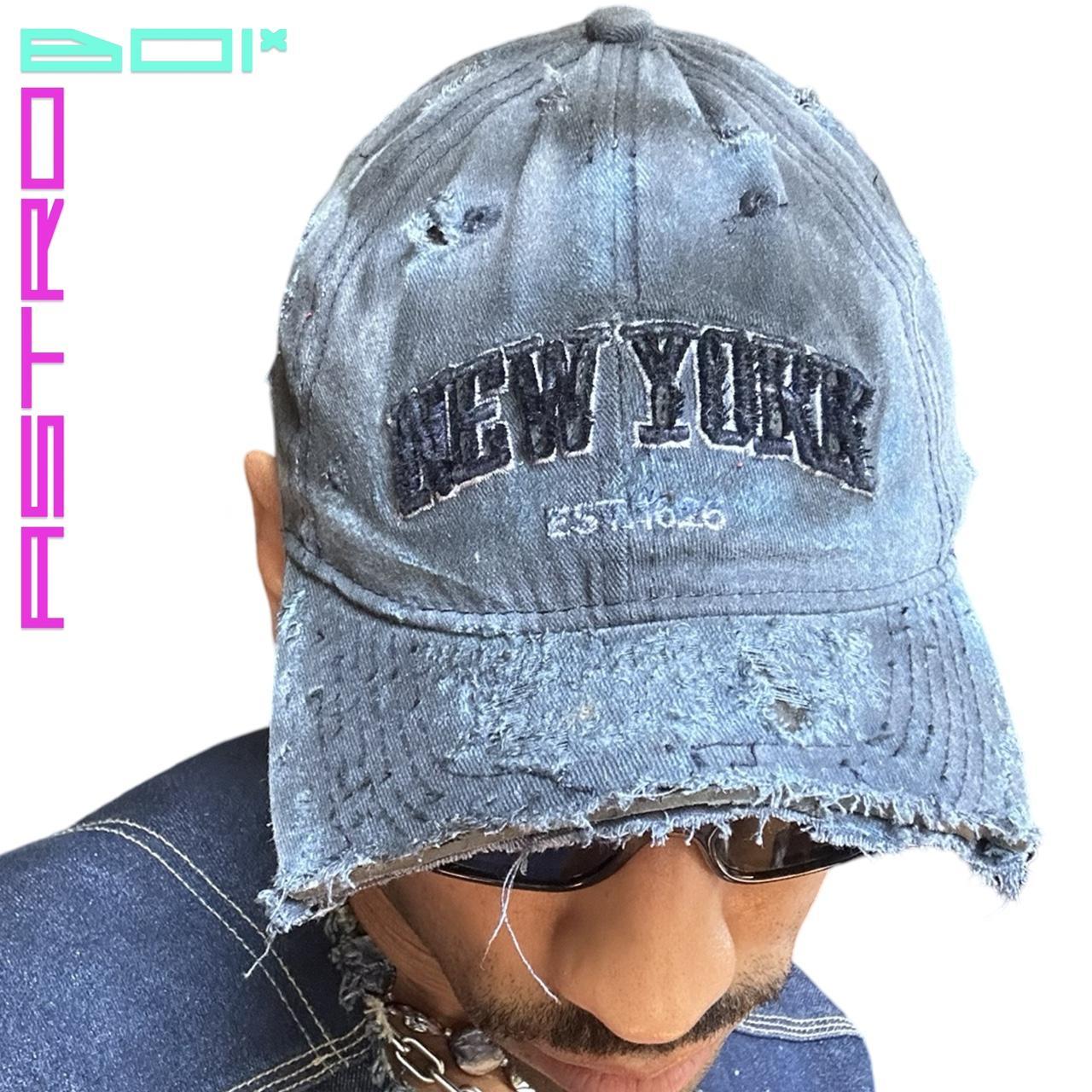 ASTROBOI* NEW YORK DISTRESSED BRIMLESS AIRBRUSHED BLUE CAP