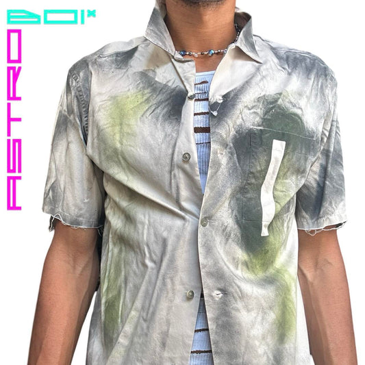 ASTROBOI* X UNIQLO TAN AIRBRUSHED BUTTON UP SHIRT_ SMALL