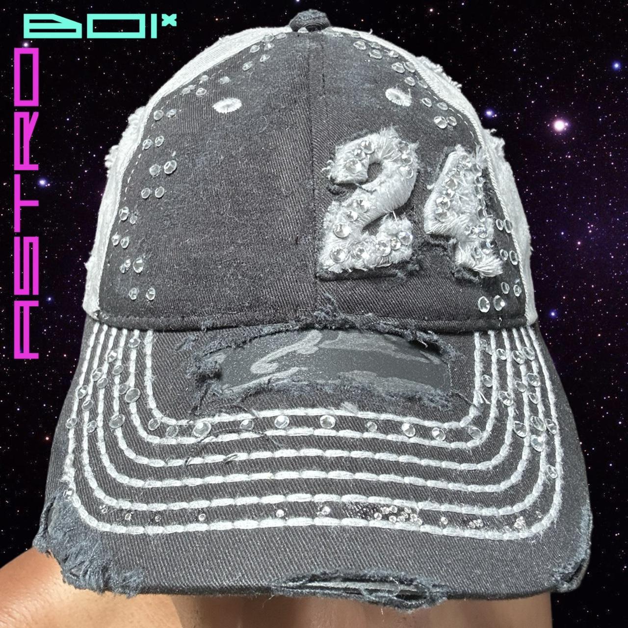 ASTROBOI* Y2K BLACK DISTRESSED BLING RACING HAT