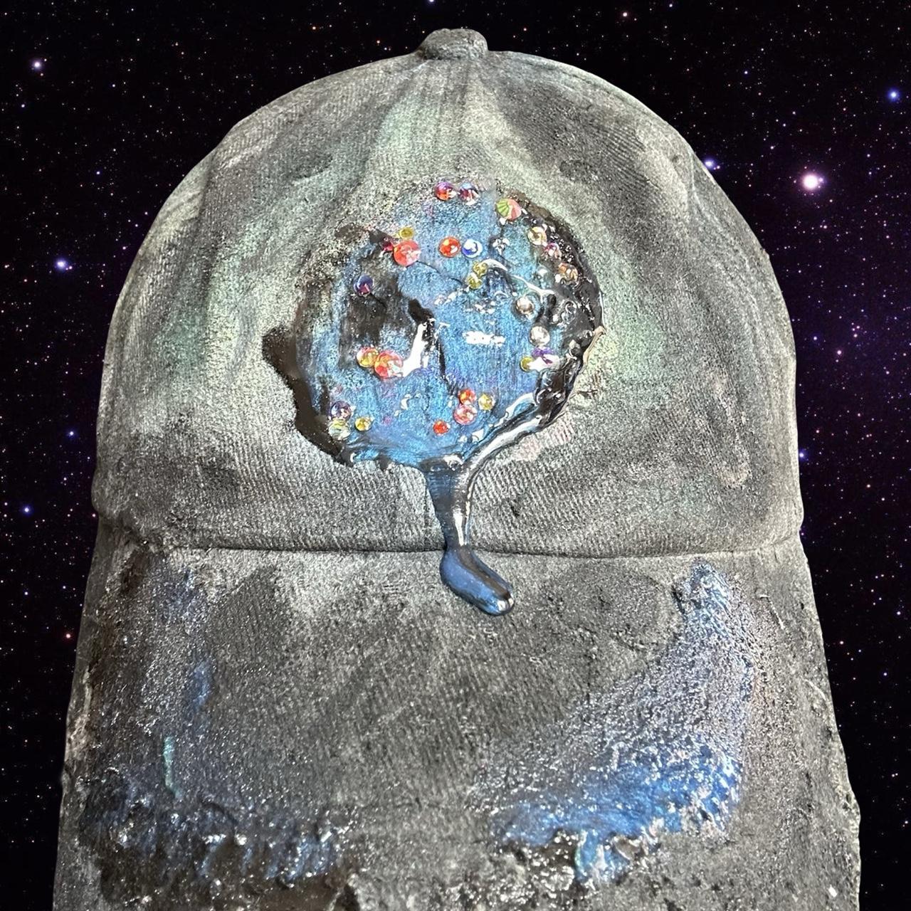 ASTROBOI* 'Enchanted' Black Distressed Rhinestone Resin Hat - detail