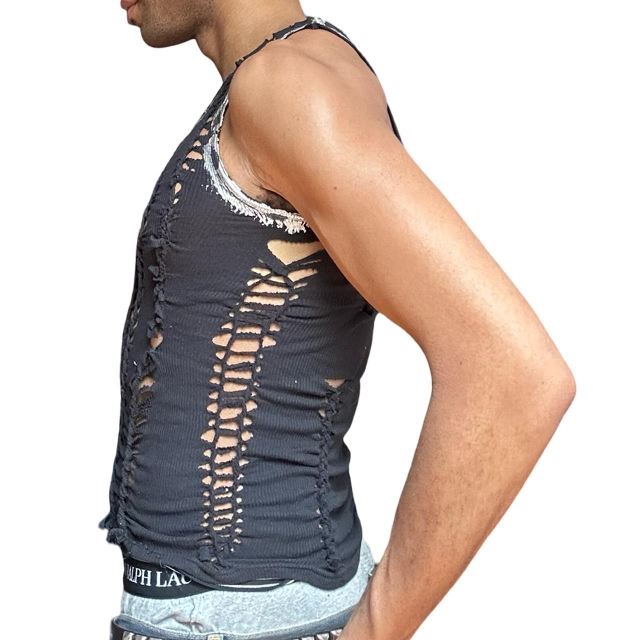 ASTROBOI* 'Zinc' Silver Foiled Black Braided Twist Tank Top – left 