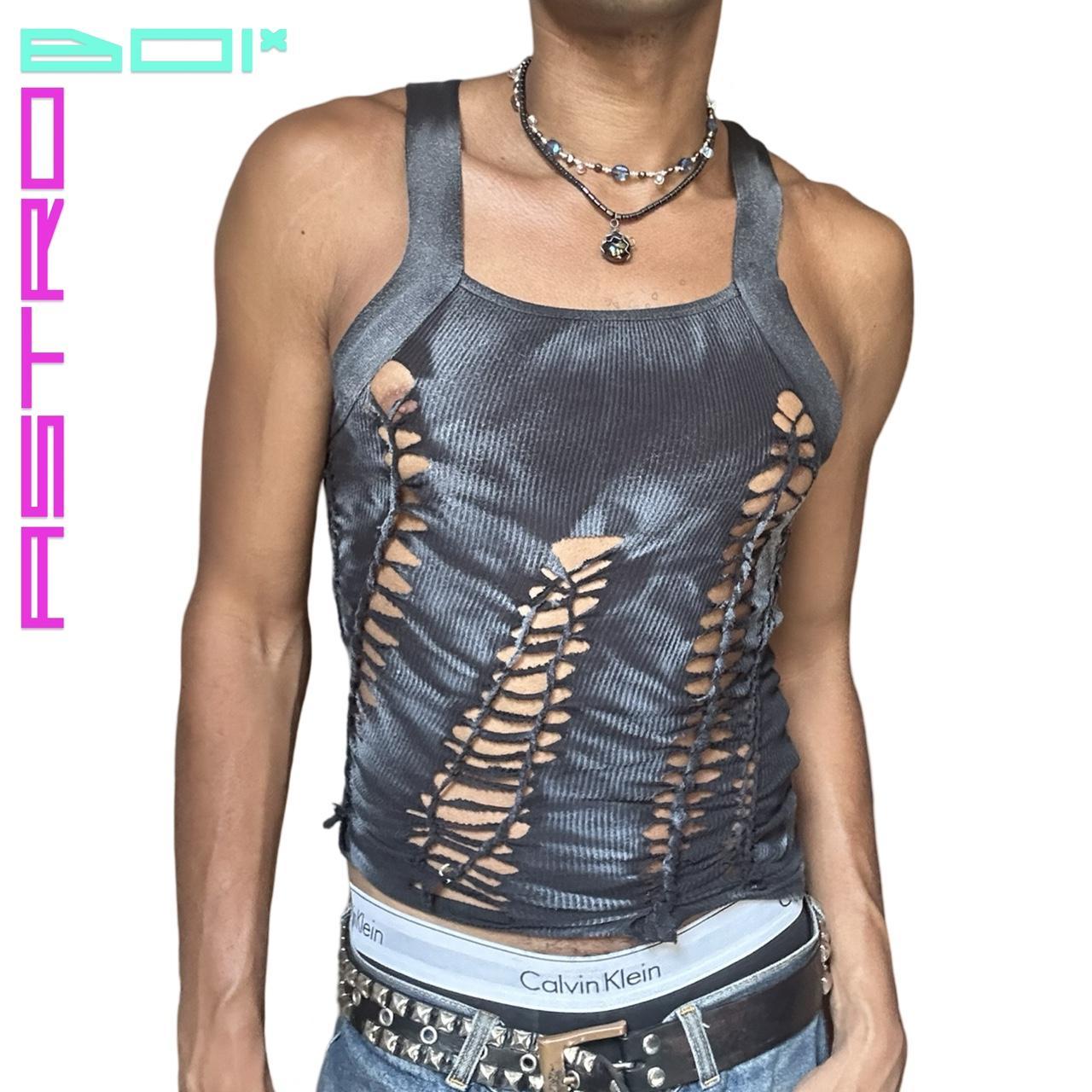 ASTROBOI* BLACK AND WHITE G-UNIT BRAIDED TANK TOP_ MEDIUM