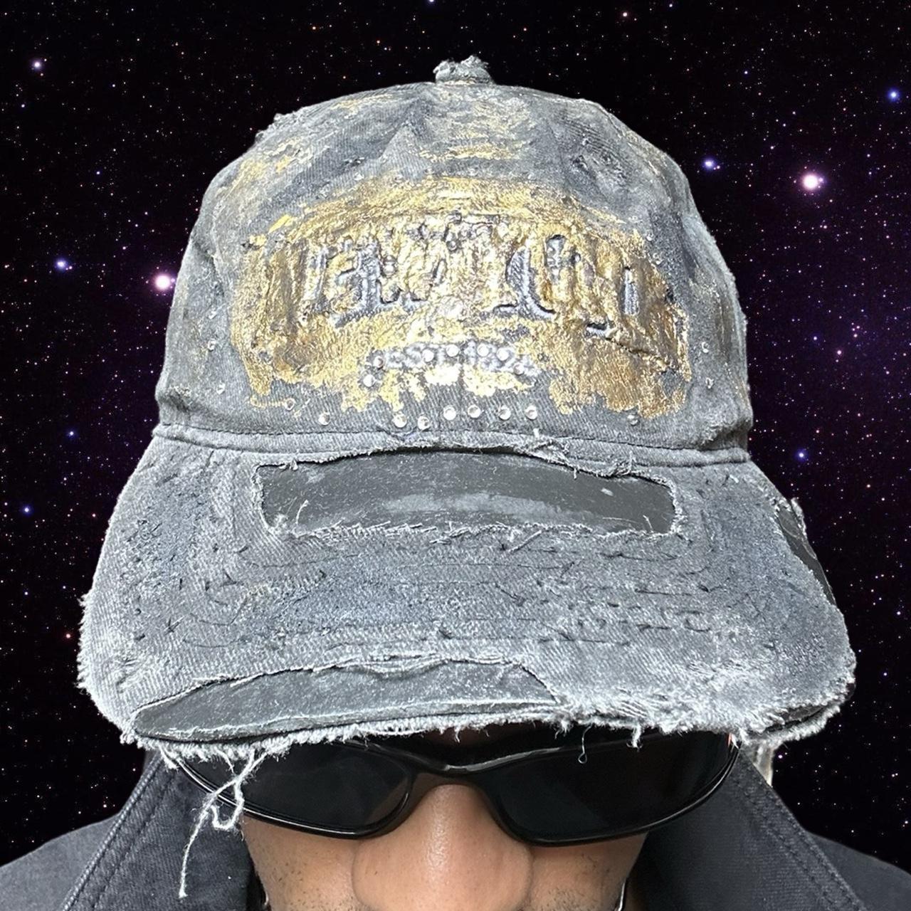 ASTROBOI* Brooklyn 'Gold Brick' Rhinestone Distressed Black Hat - front
