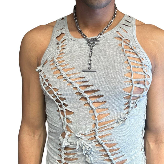 ASTROBOI* 'Lyas' Grey Cotton Braided Tank - close up 