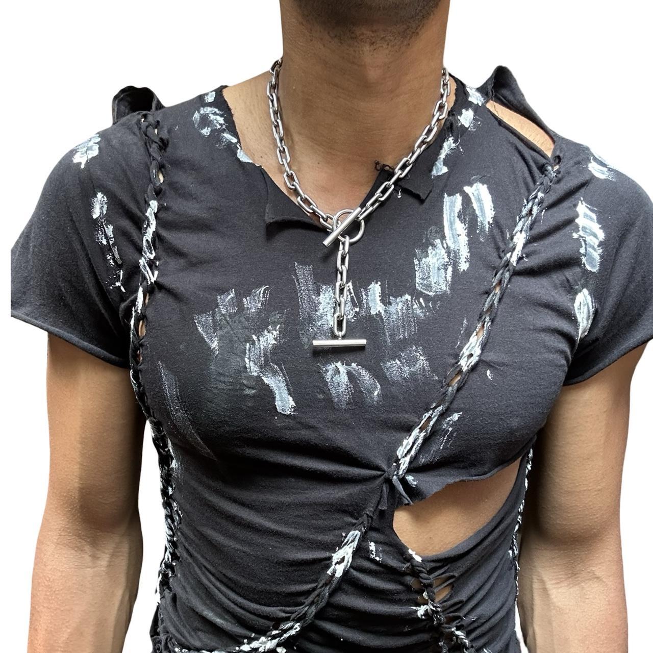 ASTROBOI* Gildan Black Twist Braided T-Shirt party festival top -  close up 