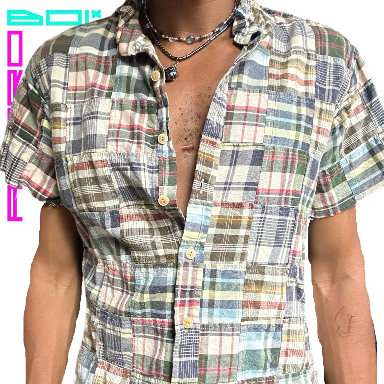 ASTROBOI* DECONSTRUCTED PATCHWORK CUT OFF BUTTON UP SHIRT _ LARGE