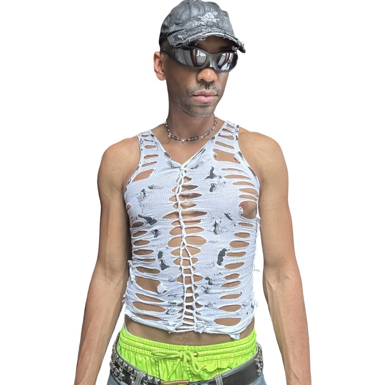 ASTROBOI* 'Marble' White Braided Painted Twist Tank Top  -  styled 