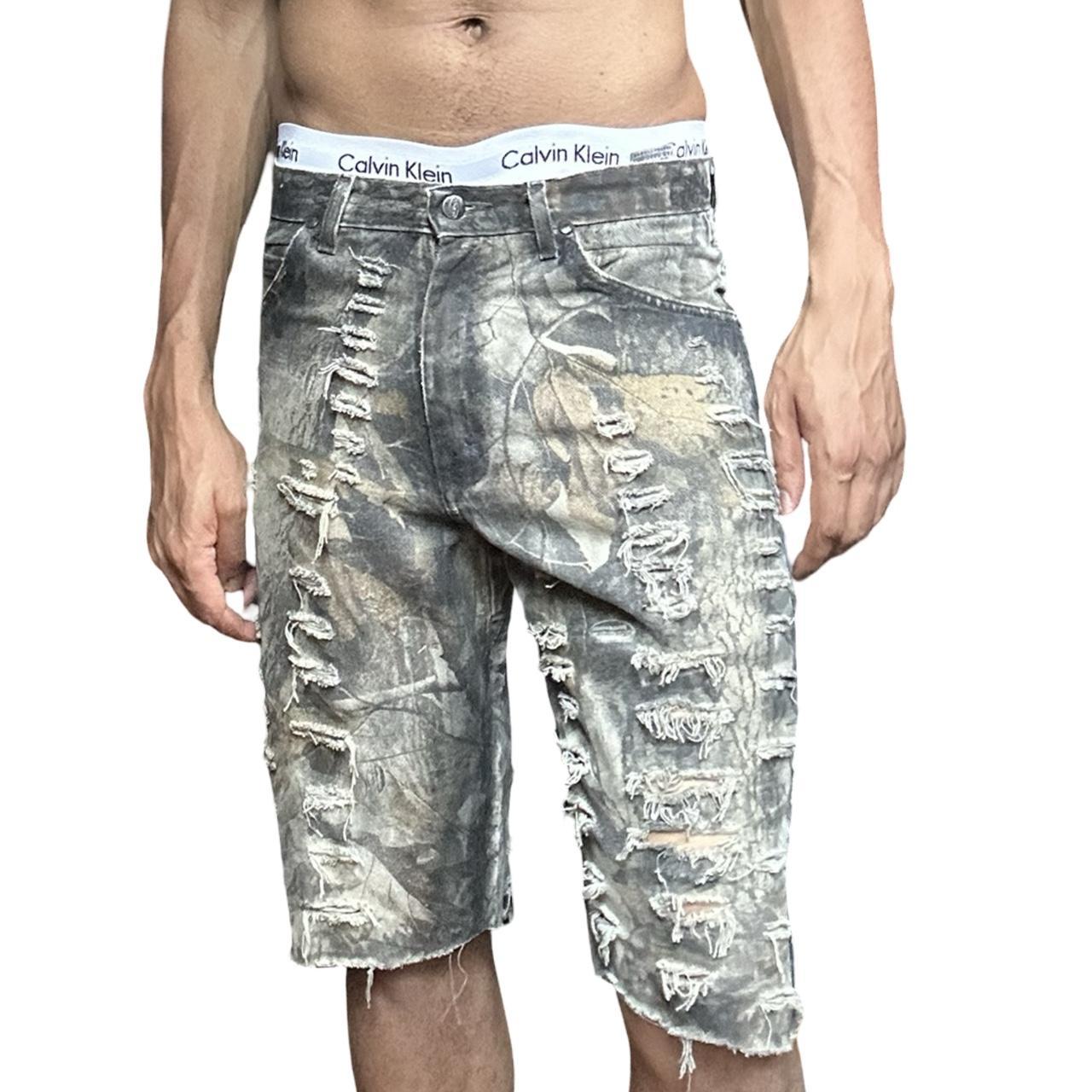 ASTROBOI*  Brown RealTree Camo Grunge Ripped Shorts - front 2