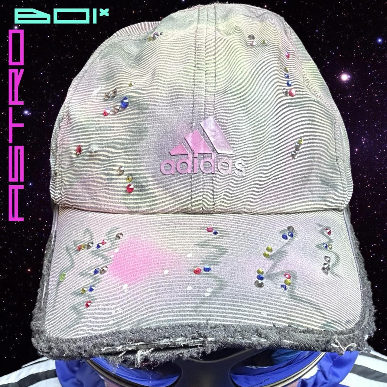 ASTROBOI* x ADIDAS Men's White Striped Rhinestone Tennis Hat