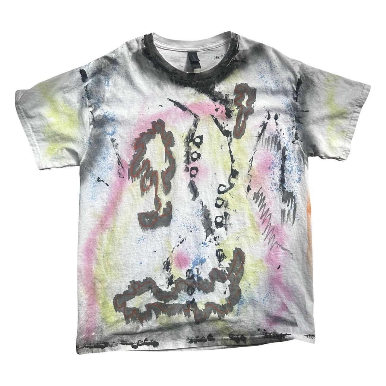 ASTROBOI* x Gildan 'Fields' White Painted Graphic T-shirt - flat front 
