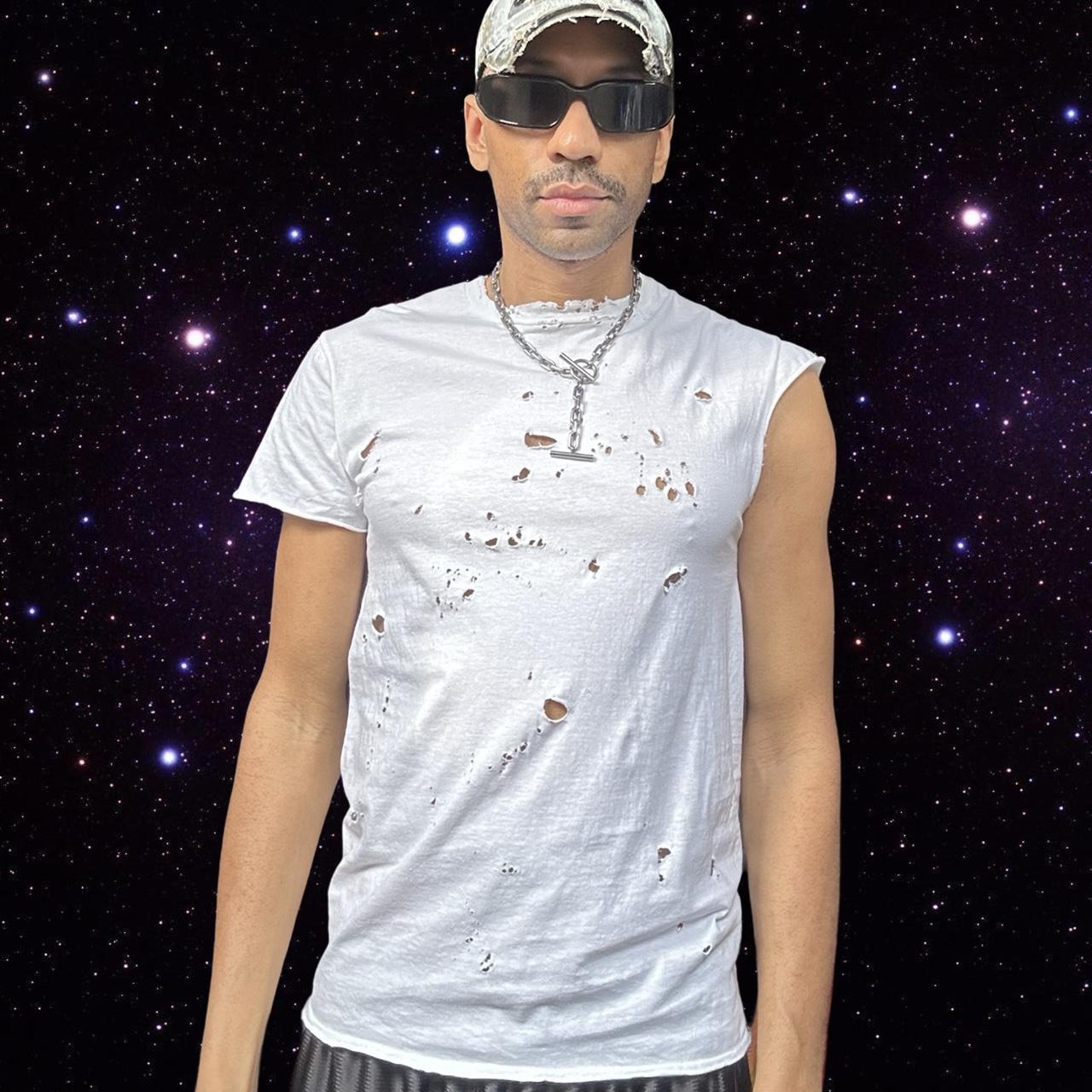 ASTROBOI* x Gildan Perfect White Ripped Grunge Hybrid T-shirt Tank - overview