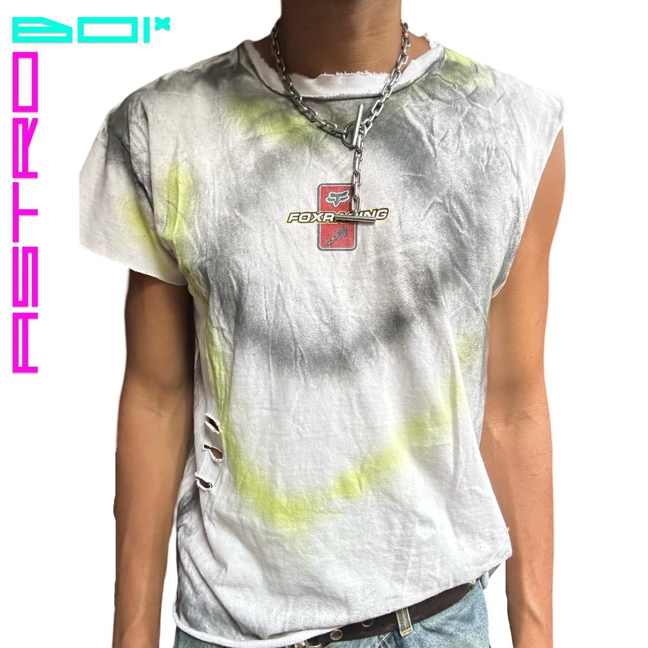 ASTROBOI* FOX RACING WHITE ASYMMETRIC AIR BRUSHED T-SHIRT _ LARGE