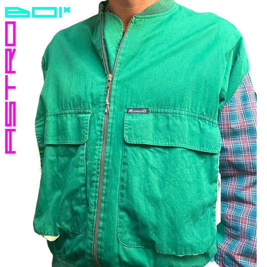 VINTAGE FAÇONNABLE GREEN COLORBLOCKED BOMBER JACKET _ MEDIUM