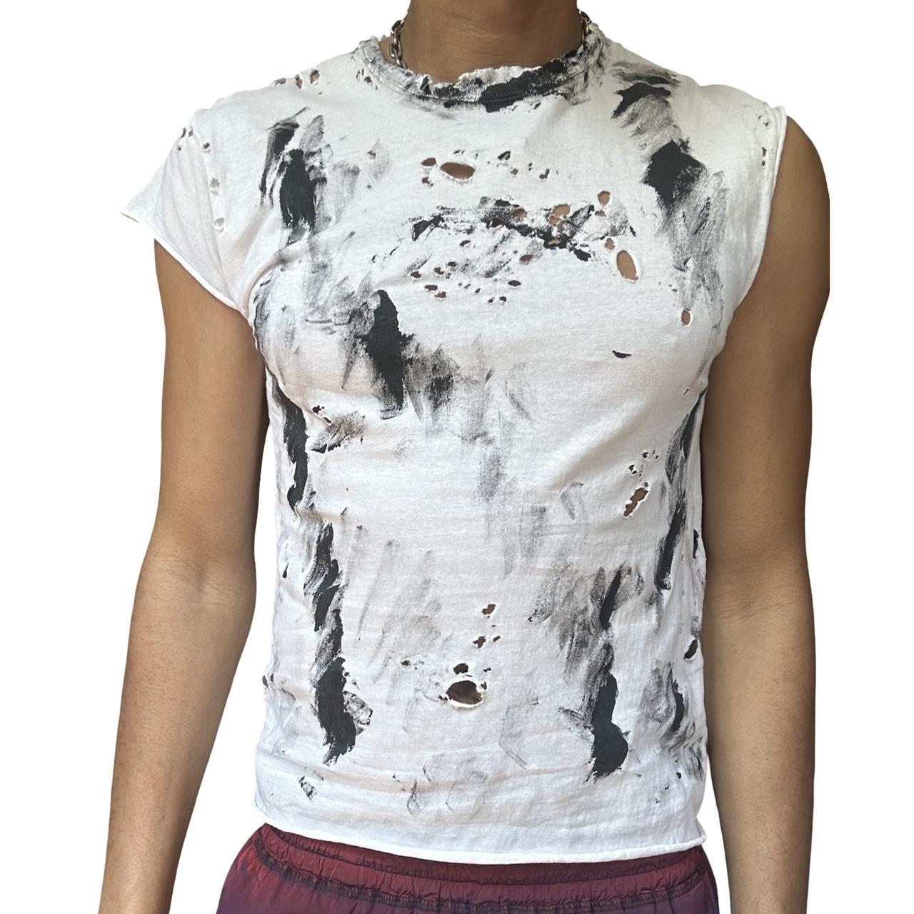 Hanes White Painterly Ripped Hybrid T-shirt Tank - front 