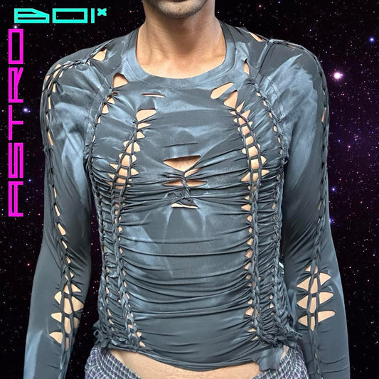 ASTROBOI* 'Astral Aura' Black Braided Compression Long Sleeve Shirt - Medium