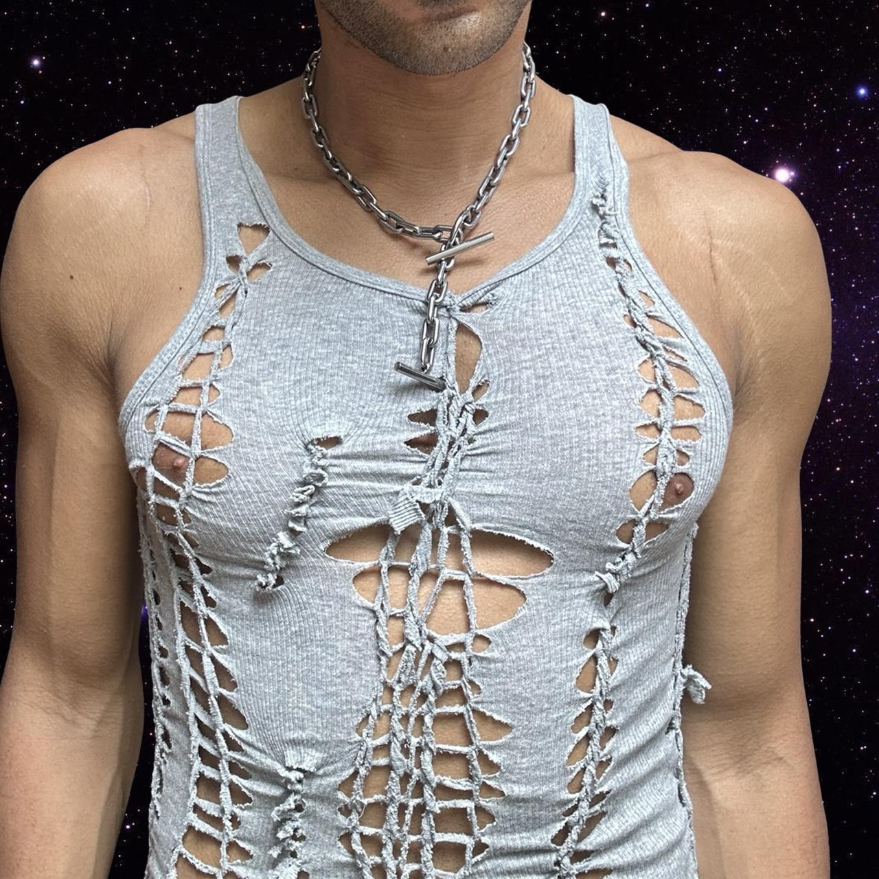 ASTROBOI* 'Ash' Gray Twist Braided Tank Top – front detail 