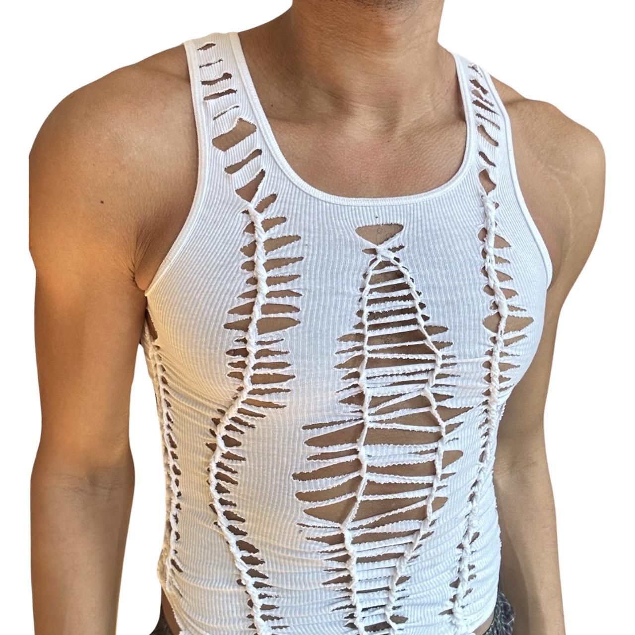 ASTROBOI* WHITE SHREDDED BRAIDED TANK TOP