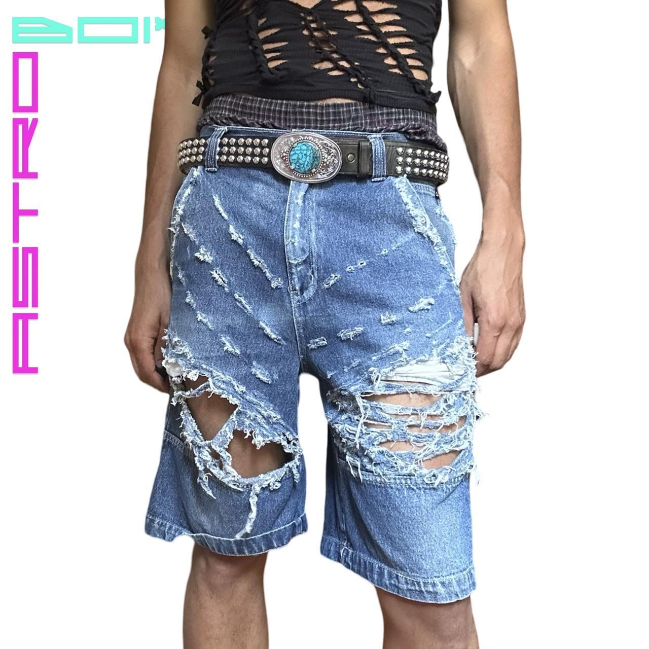 ASTROBOI* CXS21 TATTERED DENIM SHORTS_34"