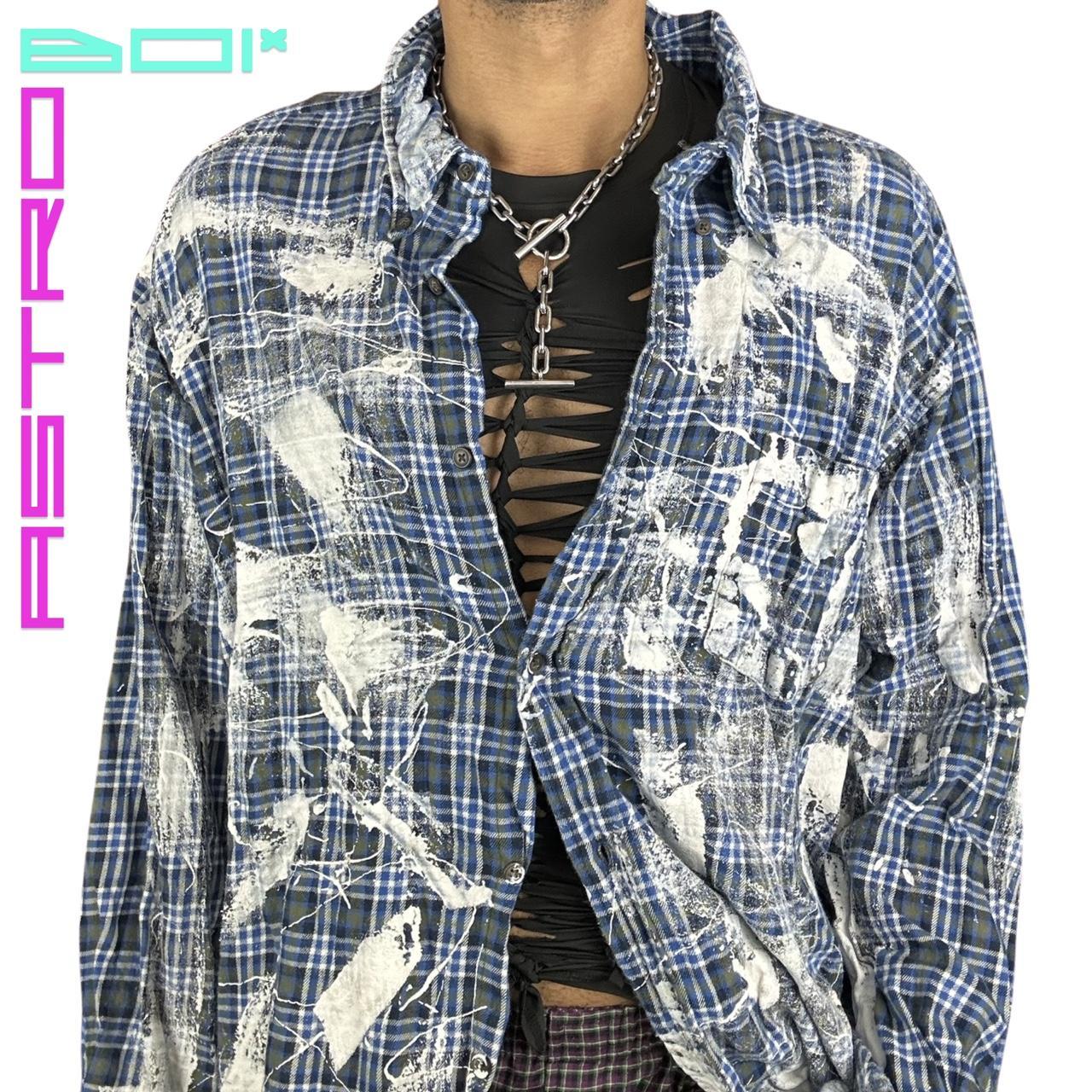 ASTROBOI* BLUE PLAID PAINTERLY FLANNEL_ 3XL