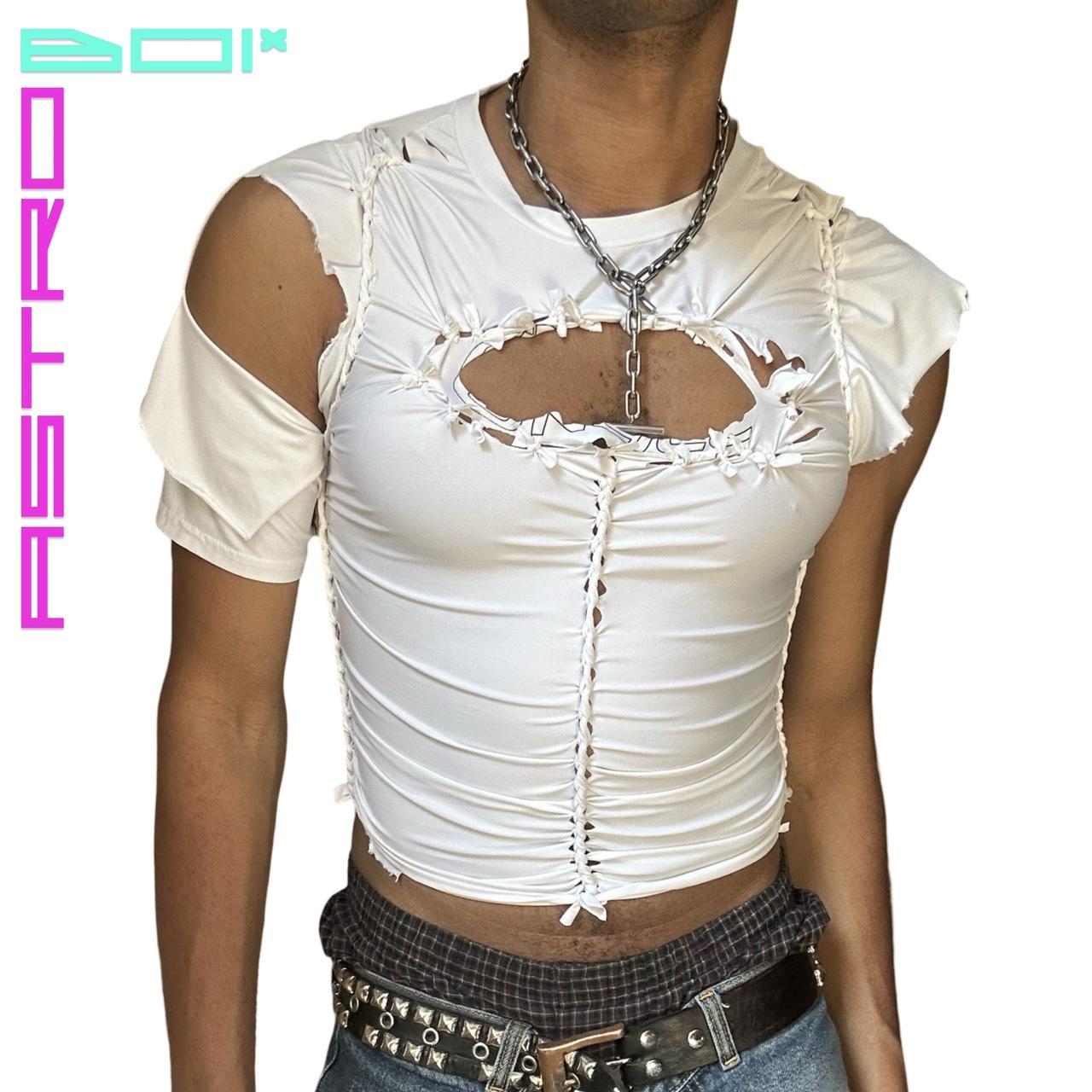 ASTROBOI* O’NEIL DECONSTRUCTED BRAIDED WHITE RAVE COMPRESSION TOP _ SMALL