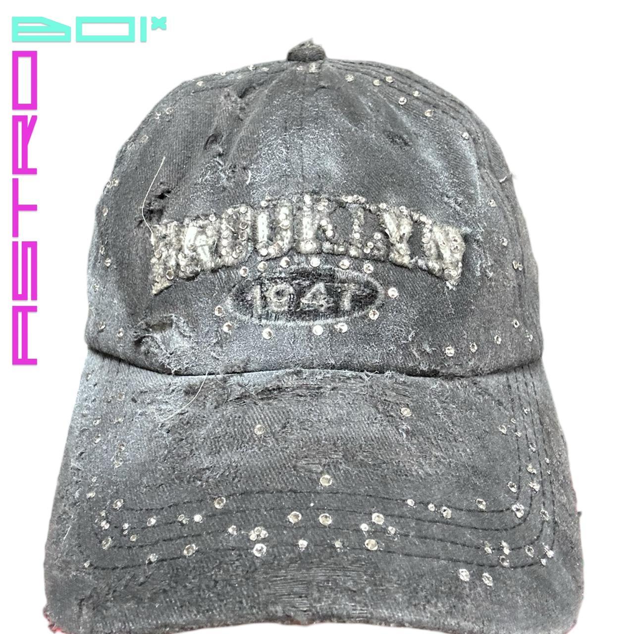 ASTROBOI* DISTRESSED BROOKLYN SILVER RHINESTONE BLACK DENIM HAT