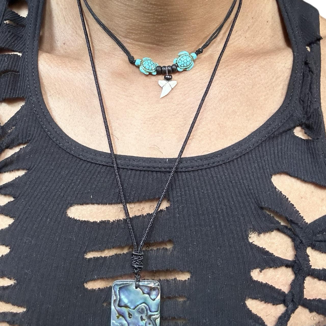 TURQUOISE SHARK TOOTH SUMMER CORD NECKLACE