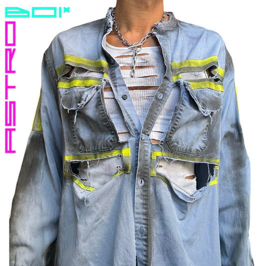 ASTROBOI* DECONSTRUCTED BLUE HIGH VIS CONSTRUCTION 🚧 SHIRT _ XL