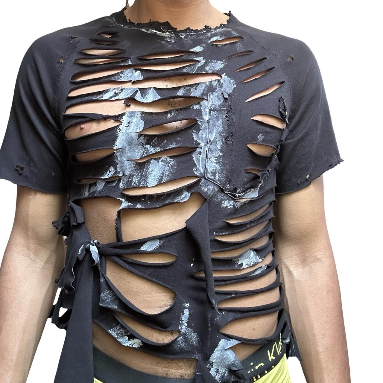 ASTROBOI* x Dickies Black Shredded & Painted T-shirt – front 2