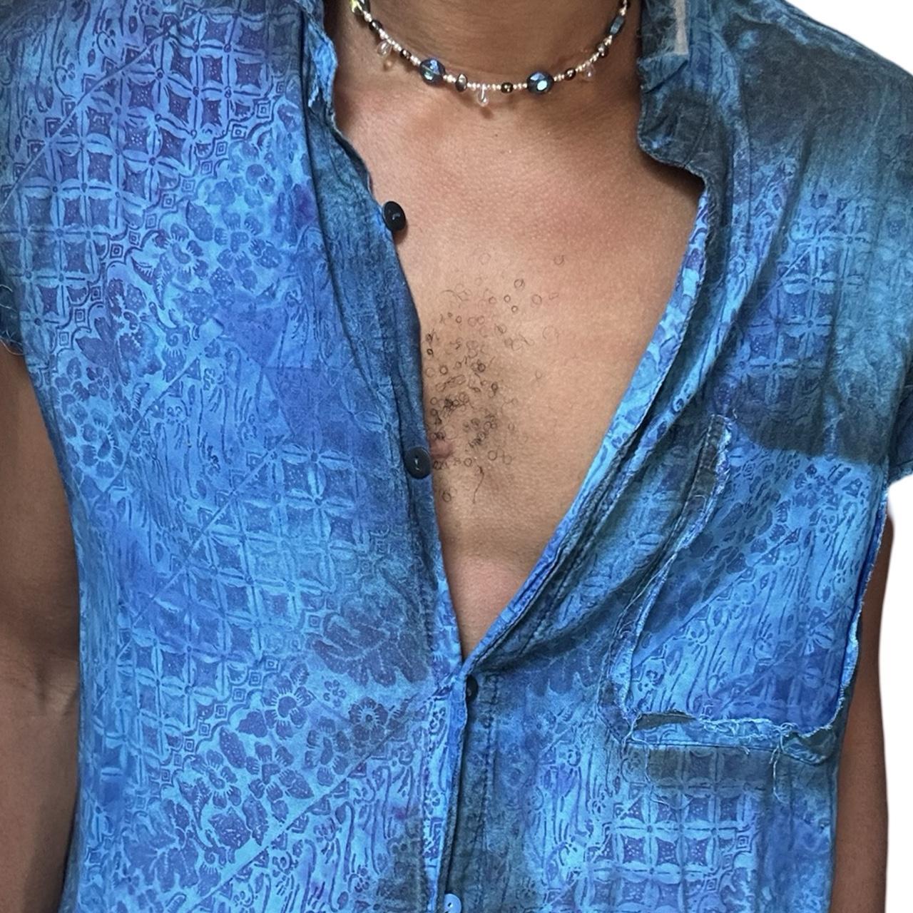 ASTROBOI* BLUE BANDANA AIRBRUSHED SLEEVELESS BUTTON UP SHIRT _ LARGE