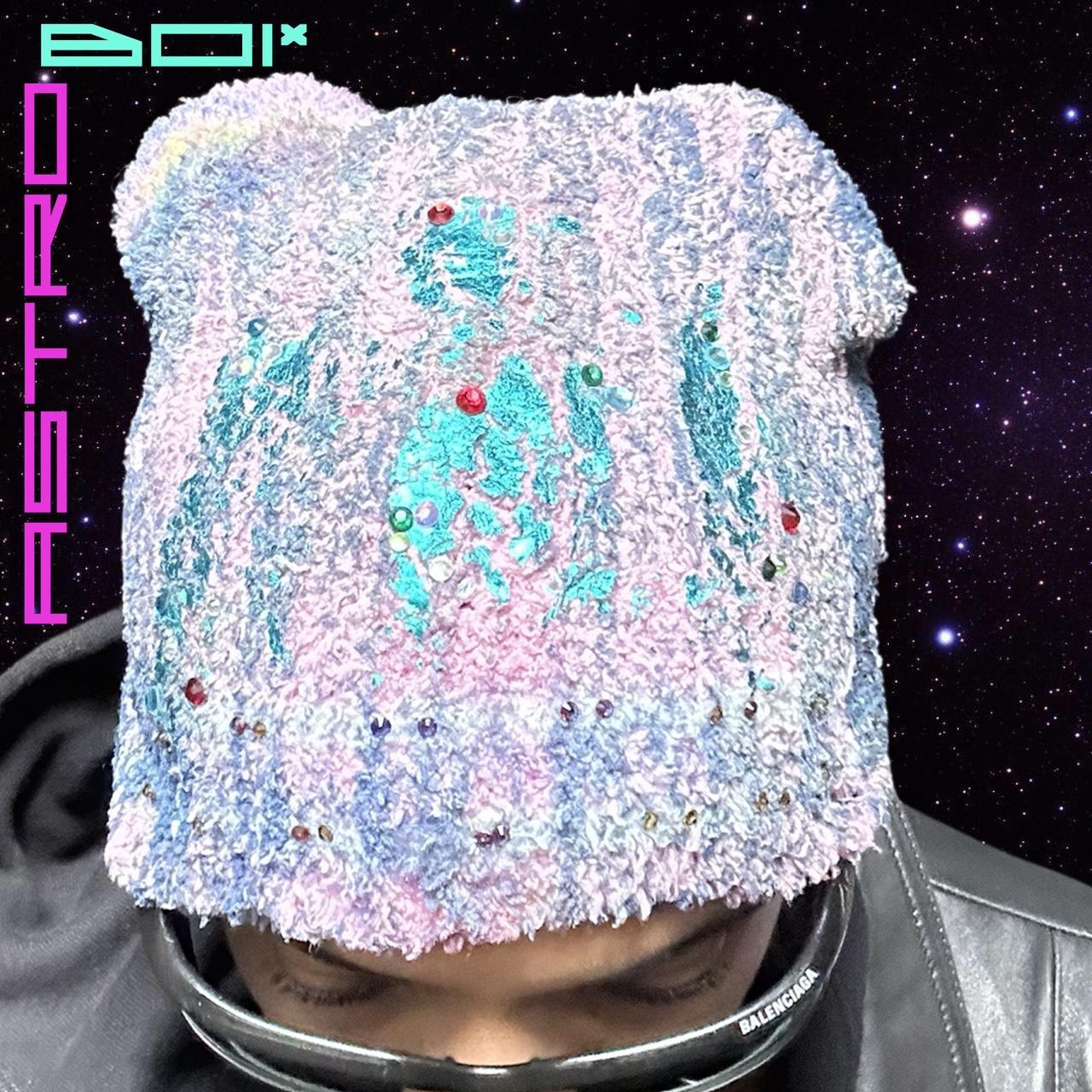 ASTROBOI* 'PIXIE WASTELAND' PINK CHENILLE RIBBED RHINESTONE BEANIE