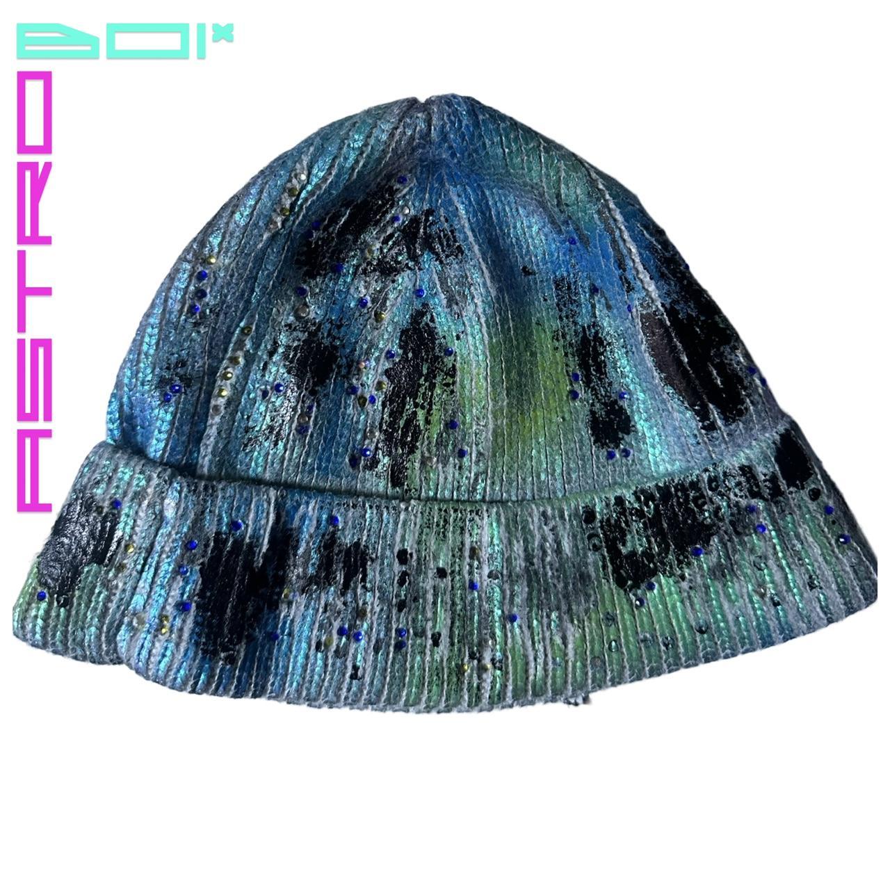 ASTROBOI* 'Deep Ocean' Blue Green Iridescent Rhinestone Beanie