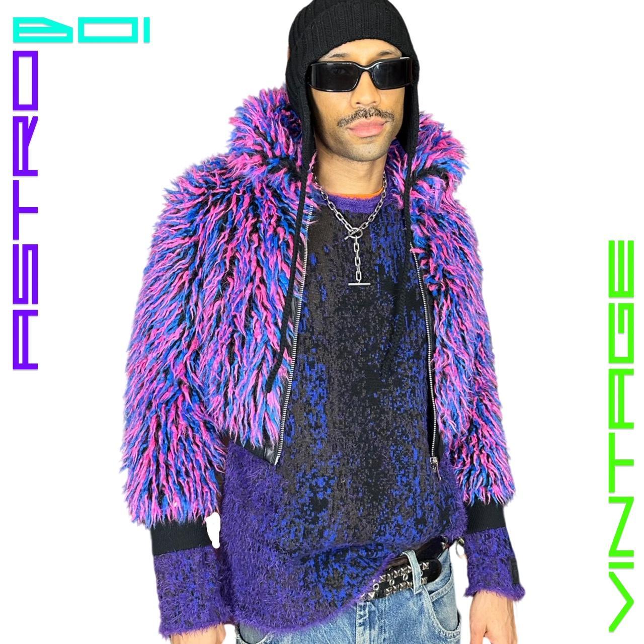 FAUX FUR PINK AND BLUE BOMBER JACKET_ XS