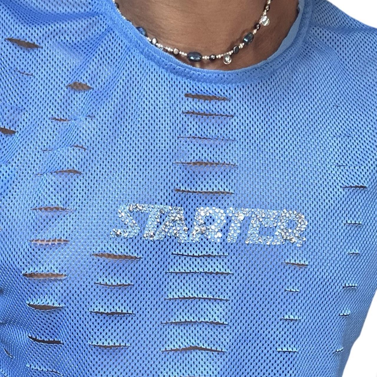 ASTROBOI* STARTER RHINESTONE SLASHED LIGHT BLUE MESH TANK TOP_ MEDIUM