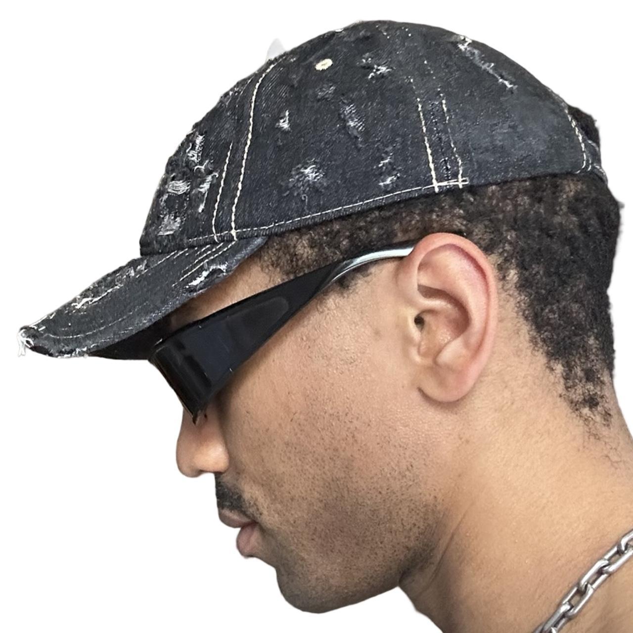 ASTROBOI* 'Neo' Black Distressed Rhinestone Denim Hat - left 