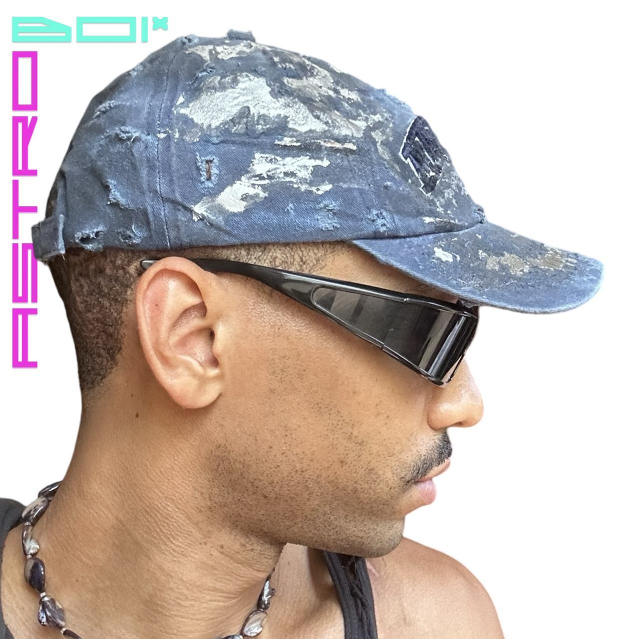 ASTROBOI* NEW YORK 'ZYPHER' DISTRESSED AIRBRUSHED BLUE HAT WITH AIRBRUSHING