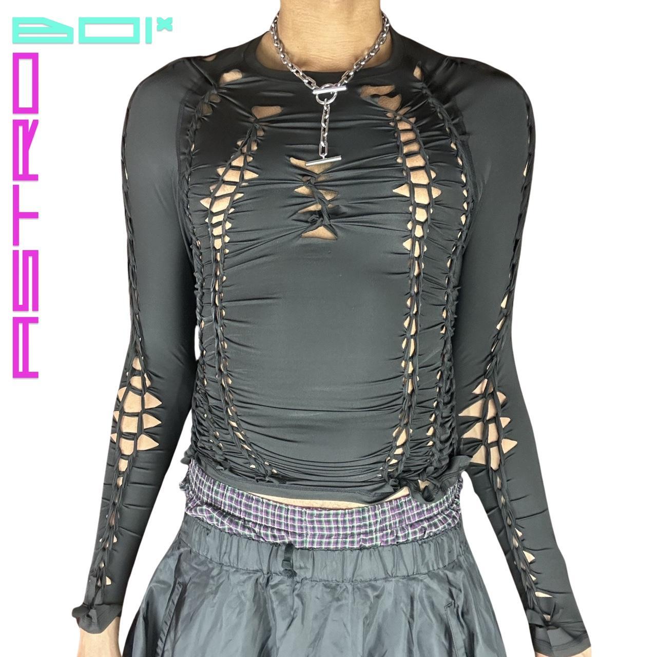 ASTROBOI* ASTRAL AURA BLACK BRAIDED LYCRA TOP _ LARGE